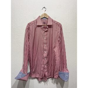 Savile Row Mens Size XXL 2XL Red Checked Classic Fit Shirt